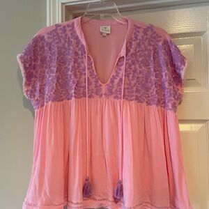J Marie Embroidered a pink Top Size large